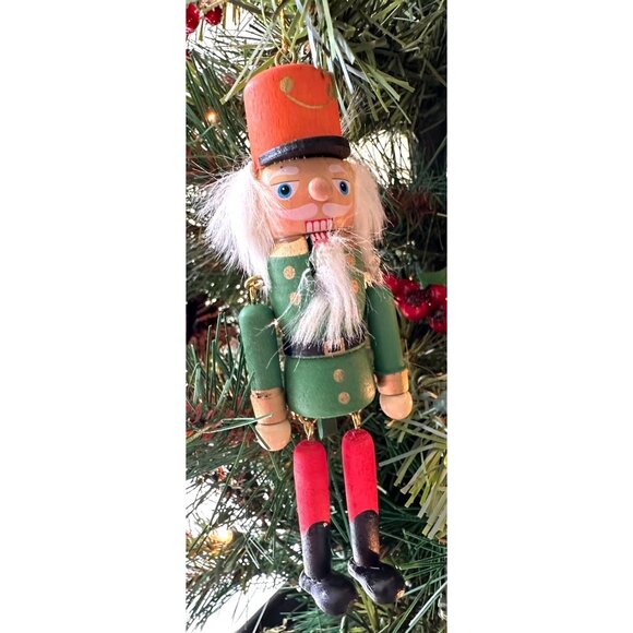 NWOT VTG Nutcracker Christmas Ornament Wooden Dangling Arms Legs Fuzzy B… - Picture 1 of 11